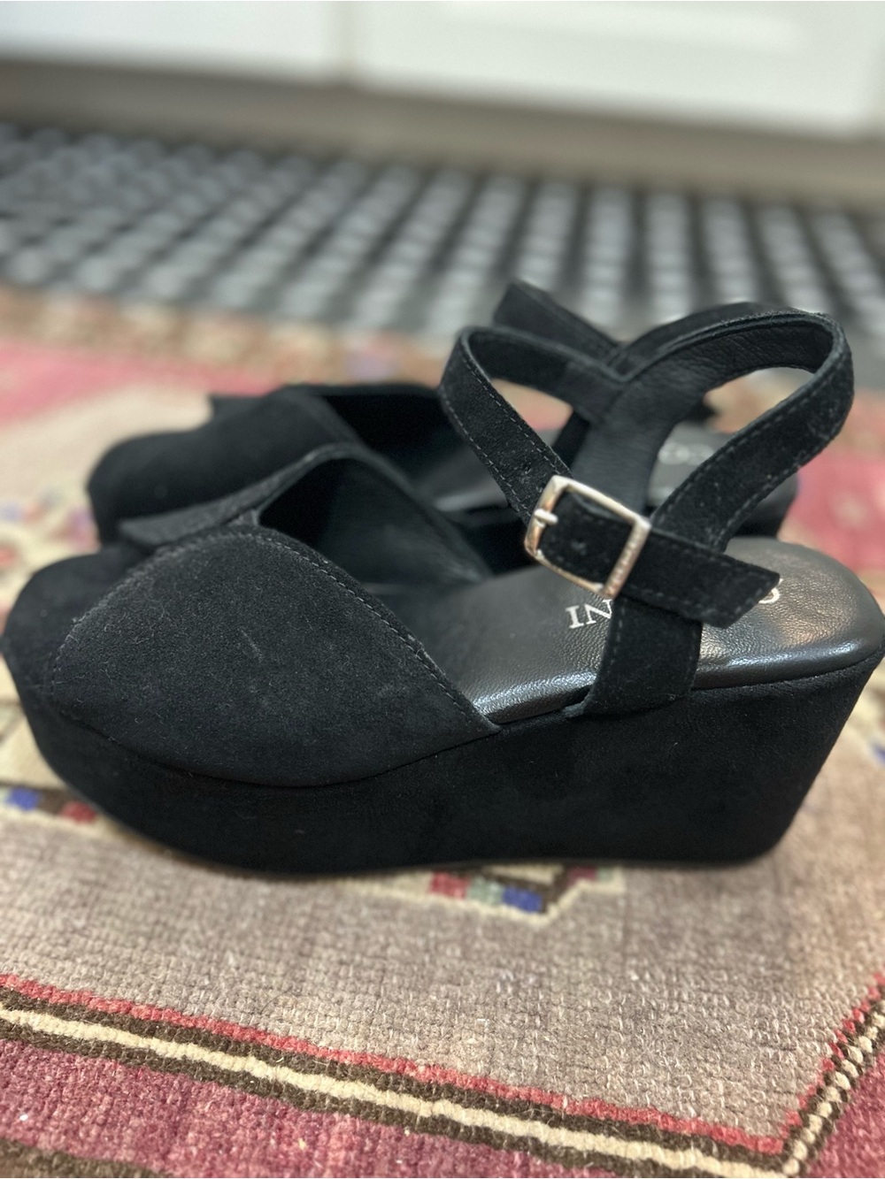 Cordani Black Suede Platform Sandals with Ankle Strap